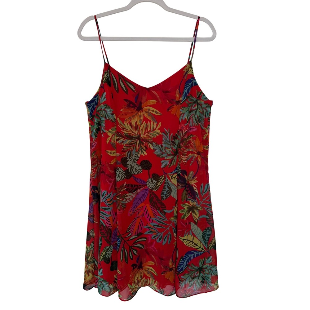 Maia Women's‎ Red Jungle Print Dress Tropical Spaghetti Strap Resort Size 10